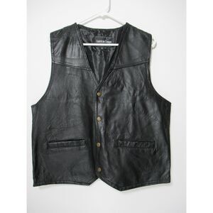 American Unique Black Leather Snap Front Motorcycle Vest Size Large